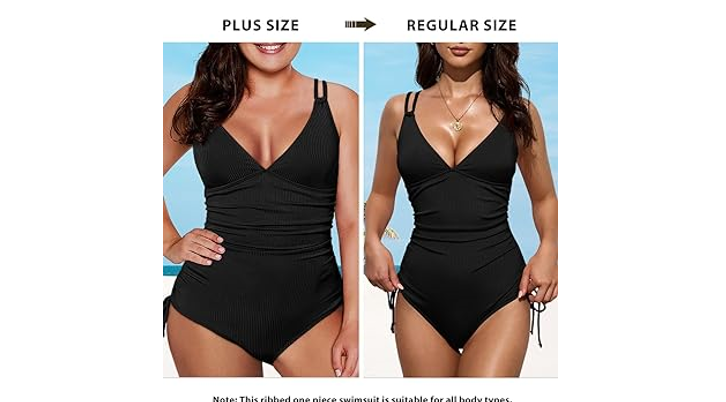 Aleumdr Women V-Neck One Piece Tummy Control Swimsuit Cheeky Tie Side High Cut,S