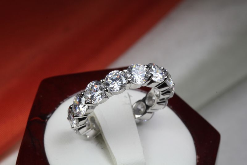 6.4 CTW CZ ROUND CUT ETERNITY ENGAGEMENT RING WEDDING RING~14 STNS~ET15-SZ 7