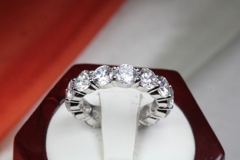 6.4 CTW CZ ROUND CUT ETERNITY ENGAGEMENT RING WEDDING RING~14 STNS~ET15-SZ 7