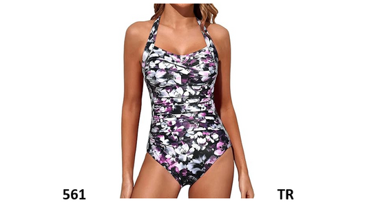Tempt Me Women Purple Floral Tummy Control 1 Piece Swimsuits Push Up Slimming, L