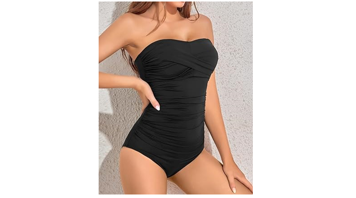 Yonique Women' Strapless 1 Piece Swimsuit Tummy Control Bandeau Bathing Suit, XL