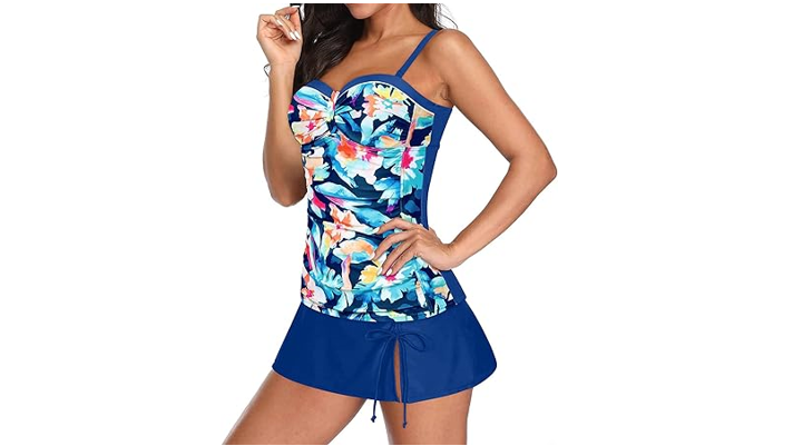 Yonique Womens Tankini Swimsuits with Skirt 2 Piece Ruched Bathing Suits, Medium
