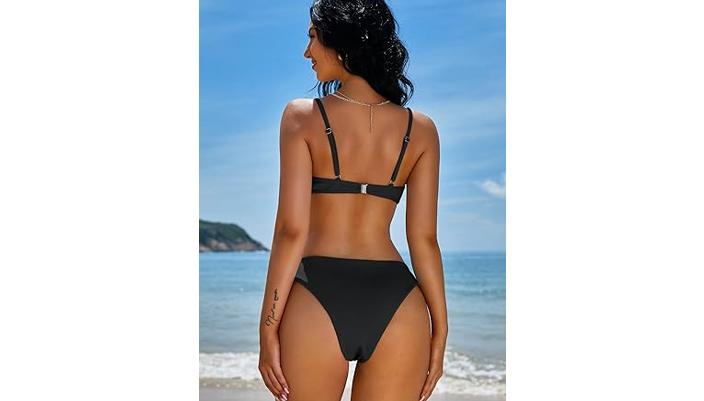 ZAFUL Women's High Cut Bikini Sets Ribbed V-Wire Cami Bikini 2 Piece Swimsuit, M