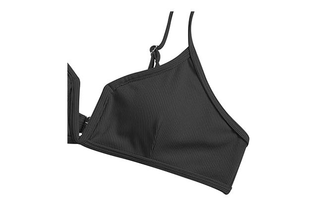 ZAFUL Women's High Cut Bikini Sets Ribbed V-Wire Cami Bikini 2 Piece Swimsuit, M