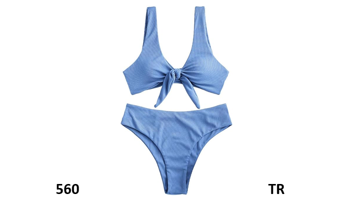 ZAFUL Women Tie Front Bikini Set Ribbed High Cut 2 Piece Swimsuit Bathing Suit,L