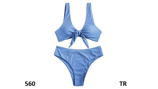 ZAFUL Women Tie Front Bikini Set Ribbed High Cut 2 Piece Swimsuit Bathing Suit,L
