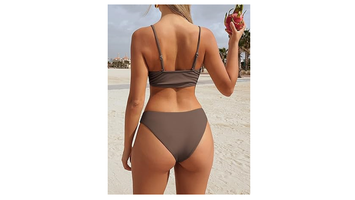 ZAFUL Women's Bikini Set Two Piece Swimsuits High Waisted Cut Out Tie Front, M