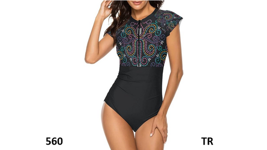Wolddress Women Modest 1 Piece Bathing Suit Short Sleeve Tummy Control Swimsuit