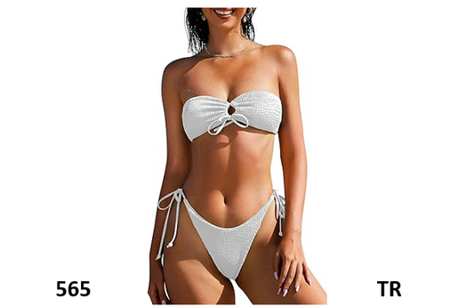 ZAFUL Women O Ring Bandeau Bikini Set, Strapless Swimsuit Tie Bikini High Cut, S