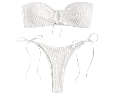 ZAFUL Women O Ring Bandeau Bikini Set, Strapless Swimsuit Tie Bikini High Cut, S