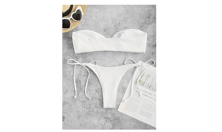 ZAFUL Women O Ring Bandeau Bikini Set, Strapless Swimsuit Tie Bikini High Cut, S