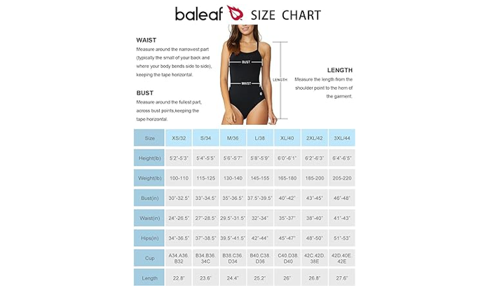 BALEAF Women's Athletic Training Adjustable Strap One Piece Swimsuit Swimwear 38