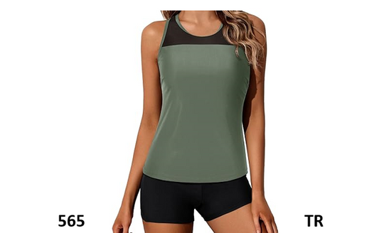 Yonique Tankini Women Swimsuits with Shorts Athletic Two Piece Bathing Suits, XL