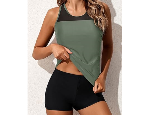 Yonique Tankini Women Swimsuits with Shorts Athletic Two Piece Bathing Suits, XL