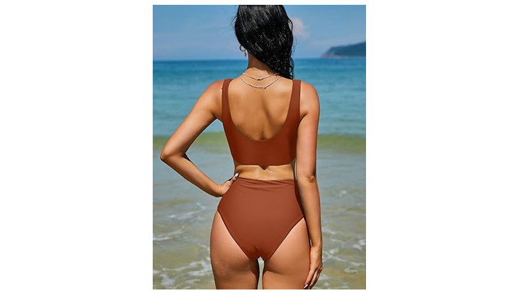 ZAFUL Women' Knotted Front Tankini Set High Waisted Bikini Scoop Neck 2 Piece, L