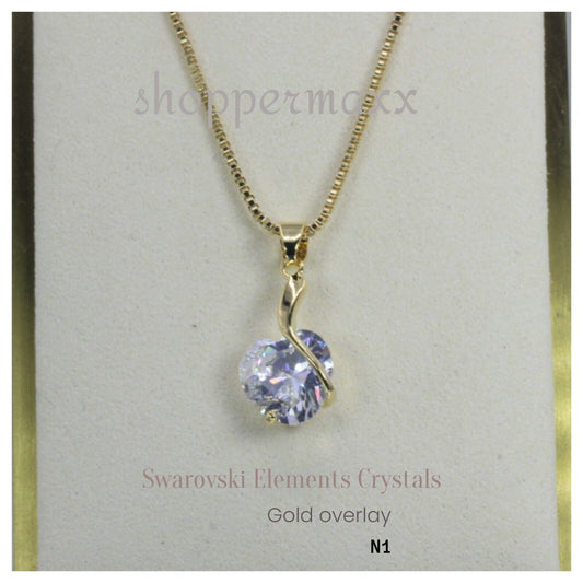 Swarovski Elements Heart's Embrace Necklaces 14k Yellow Gold Overlay 20 " chain