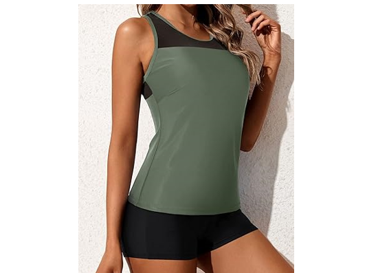 Yonique Tankini Women Swimsuits with Shorts Athletic Two Piece Bathing Suits, XL