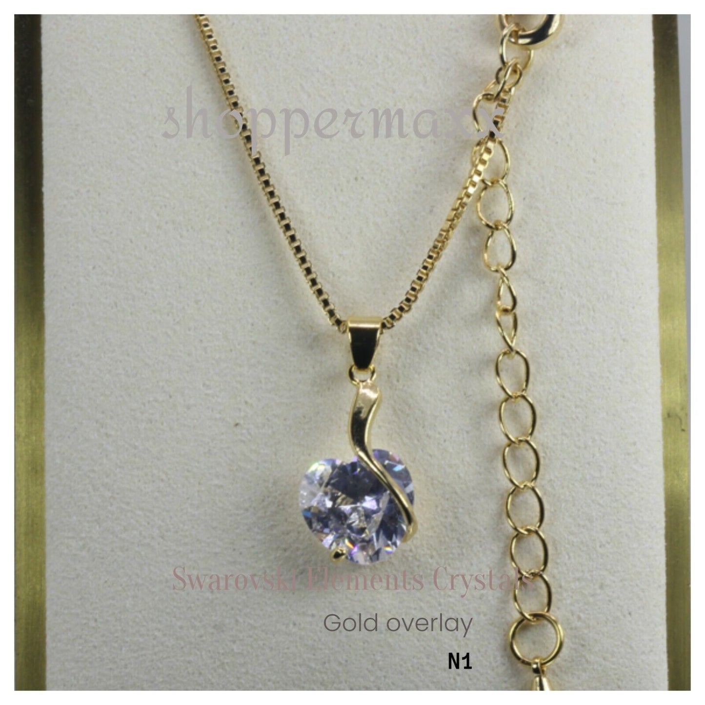 Swarovski Elements Heart's Embrace Necklaces 14k Yellow Gold Overlay 20 " chain