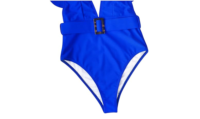 Women's One Piece Swimsuits Deep V Neck Swimwear Ruffle Sleeve Bathing Suit, M
