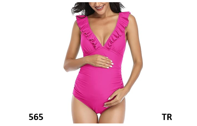 Summer Mae Maternity Swimsuit V-Neck 1 Piece Swimsuit Ruffled Lace Up Monokini,M