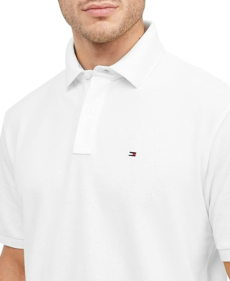 Tommy Hilfiger Men's Polo Shirt Regular Fit, Classic White X Large