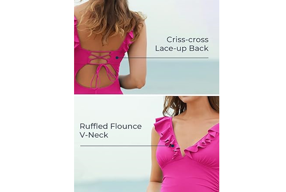 Summer Mae Maternity Swimsuit V-Neck 1 Piece Swimsuit Ruffled Lace Up Monokini,M