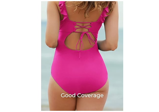 Summer Mae Maternity Swimsuit V-Neck 1 Piece Swimsuit Ruffled Lace Up Monokini,M