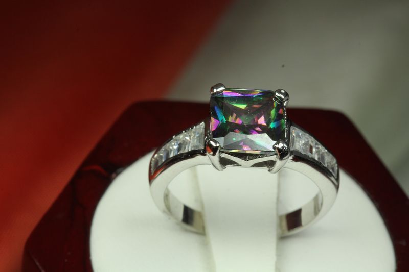 WOMENS PRINCESS RING STERLING SILVER 925 CZ RAINBOW MYSTIC TOPAZ W ACCENT 8 +10