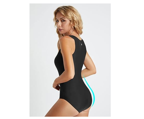 Baleaf Flyleaf Plunge One-Piece women Swimsuits, Longline Top Style, Black, 38