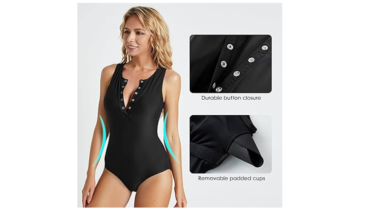 Baleaf Flyleaf Plunge One-Piece women Swimsuits, Longline Top Style, Black, 38