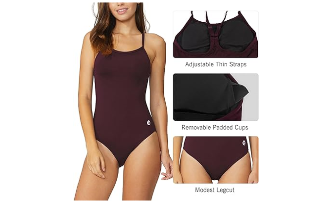 BALEAF Women's Athletic Training Adjustable Strap One Piece Swimsuit Swimwear,38
