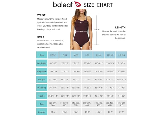 BALEAF Women's Athletic Training Adjustable Strap One Piece Swimsuit Swimwear,38