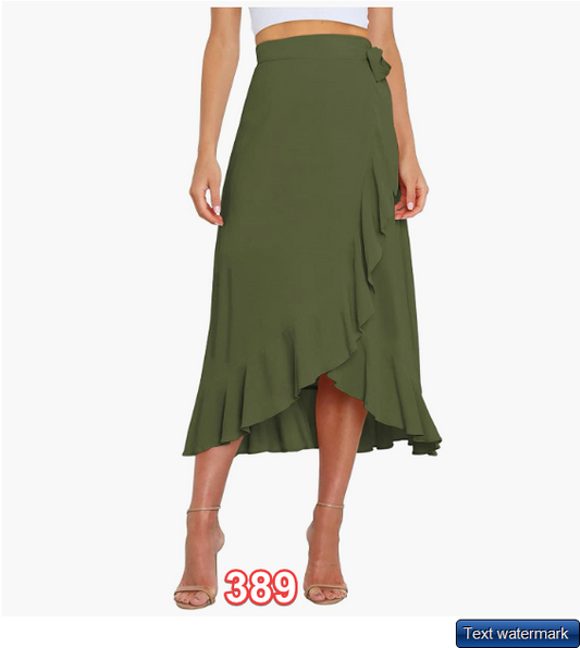 Butgood Women Long Maxi Skirts High Waist Wrap Side Slit Ruffle Midi Swing Skirt