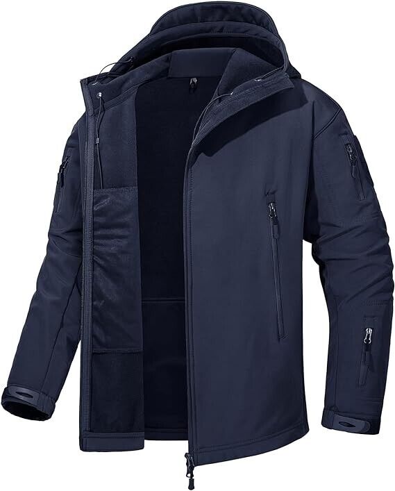 CRYSULLY Male Bicycle Coat Softshell Jacket Fleece Lining Hiking Travelling, XXL