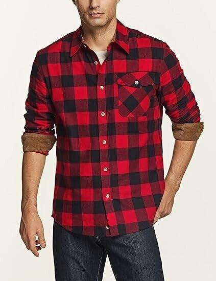 CQR Men's All Cotton Flannel Shirt, Long Sleeve Casual Button Up Plaid Shirt 3xl