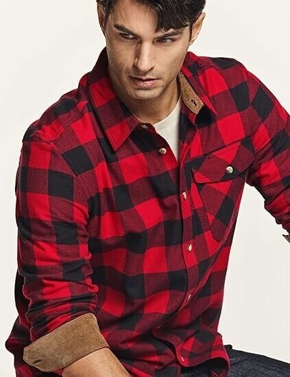 CQR Men's All Cotton Flannel Shirt, Long Sleeve Casual Button Up Plaid Shirt 3xl