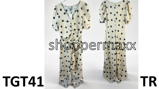 Women's Crepe Short Sleeve Midi Dress - A New Day, Beige Polka Dots, Size M