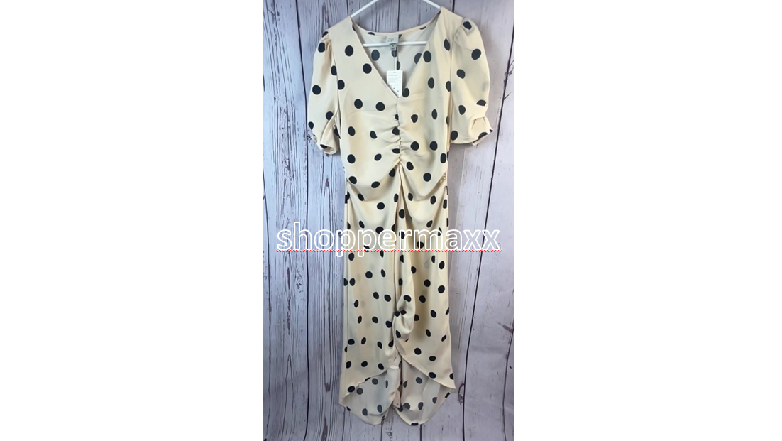 Women's Crepe Short Sleeve Midi Dress - A New Day, Beige Polka Dots, Size M