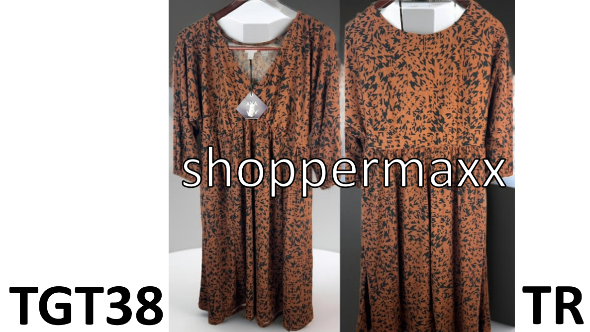 Women Dolman 3/4 Sleeve Knit Empire Waist Dress-Ava & Viv Brown Houndstooth, XXL