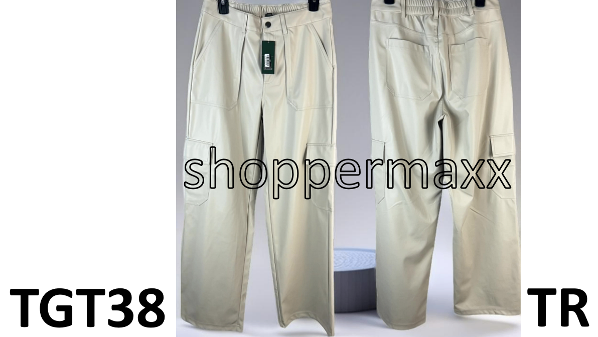 Women' High-Rise Straight Leg Faux Leather Cargo Pants- Wild Fable Light Beige M