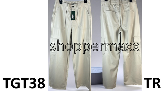 Women' High-Rise Straight Leg Faux Leather Cargo Pants- Wild Fable Light Beige M