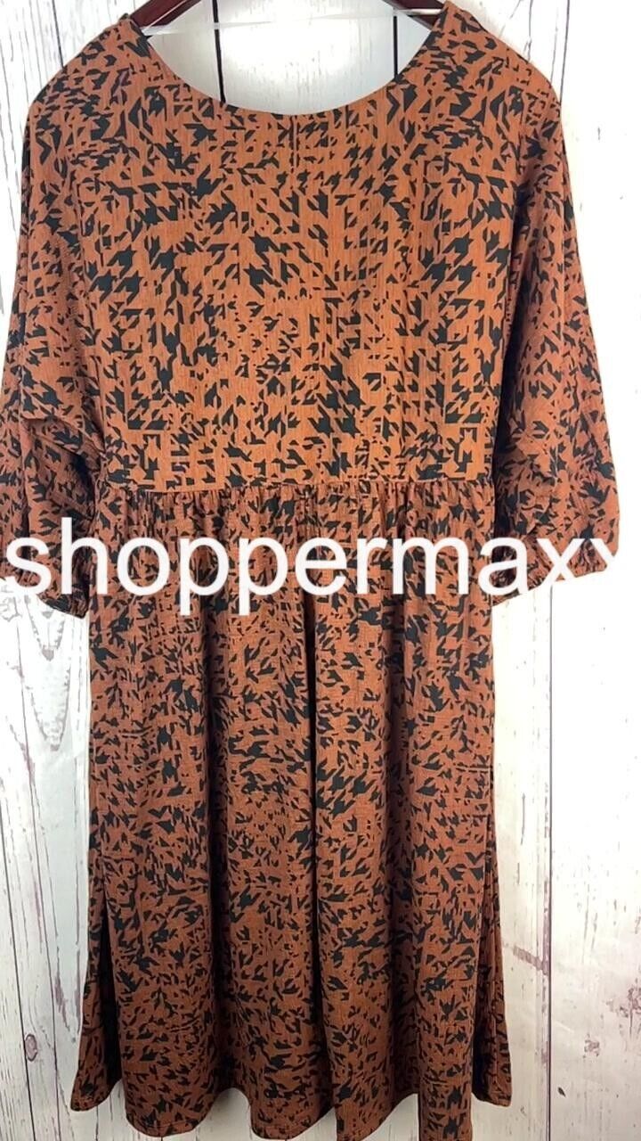 Women Dolman 3/4 Sleeve Knit Empire Waist Dress-Ava & Viv Brown Houndstooth, XXL