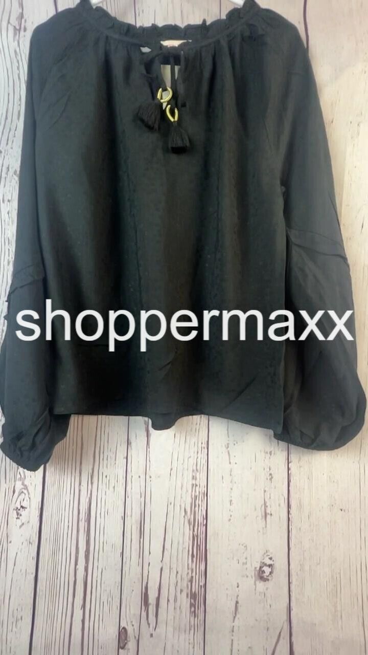 Women's Balloon Long Sleeve Blouse Shirt- Knox Rose, Black, Size Small