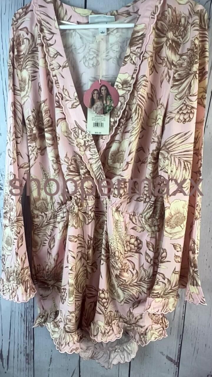 Women's Romantic Floral Print Flare Sleeve Romper- Agua Bendita x Target Blush L