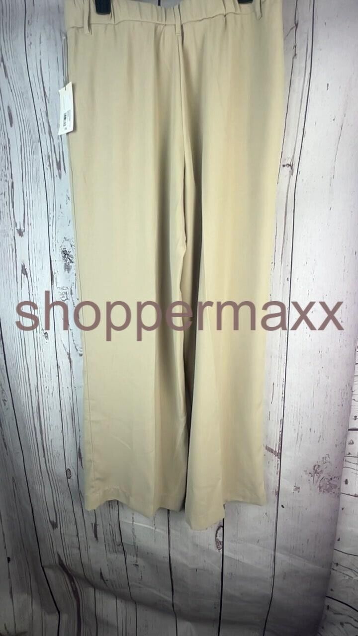 Women's High-Rise Wide Leg Fluid Pants - A New Day Beige 12 Long