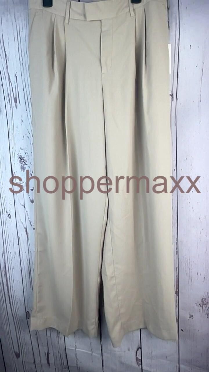 Women's High-Rise Wide Leg Fluid Pants - A New Day Beige 12 Long