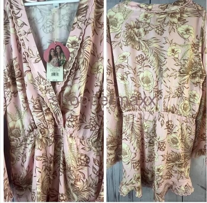 Women's Romantic Floral Print Flare Sleeve Romper- Agua Bendita x Target Blush L