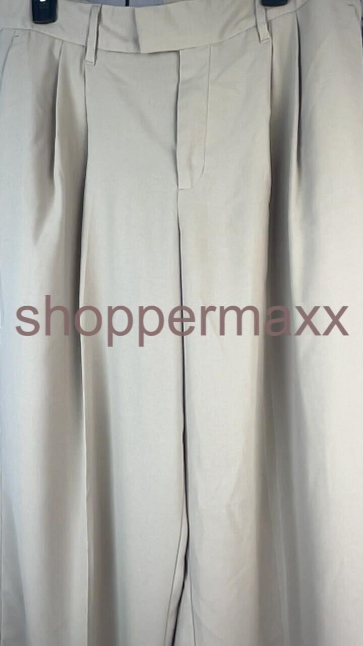 Women's High-Rise Wide Leg Fluid Pants - A New Day Beige 12 Long