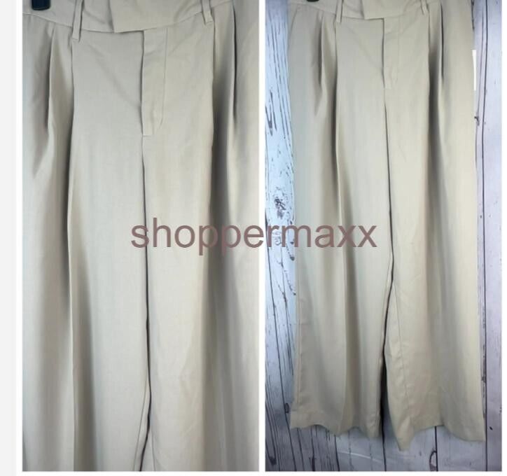 Women's High-Rise Wide Leg Fluid Pants - A New Day Beige 12 Long