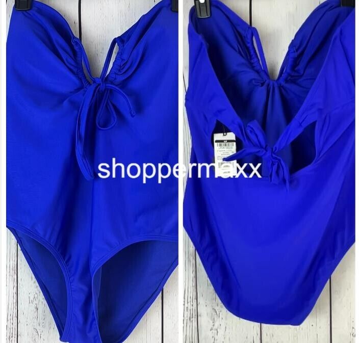 Women's Halter Keyhole Bandeau One Piece Swimsuit - Shade & Shore, Blue, X-Large